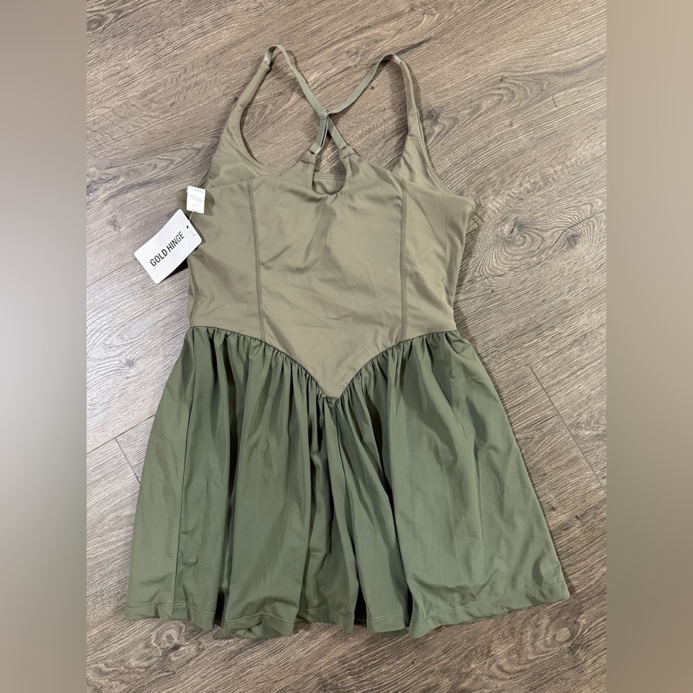 Olive Green Scoop Neck Sleeveless Mini Dress - Picture 4 of 7